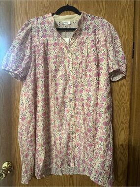 Lovelo Size L Pink Floral Button-Front Cotton Dress